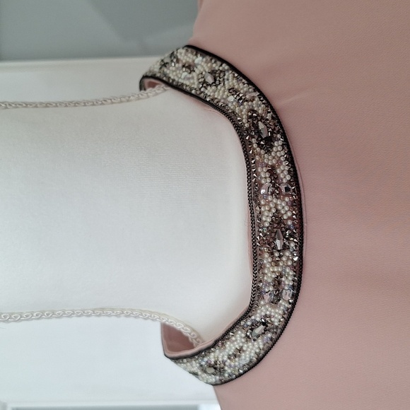 ZARA Sheer Blush Embellished Mock Neck Blouse - Picture 6 of 16